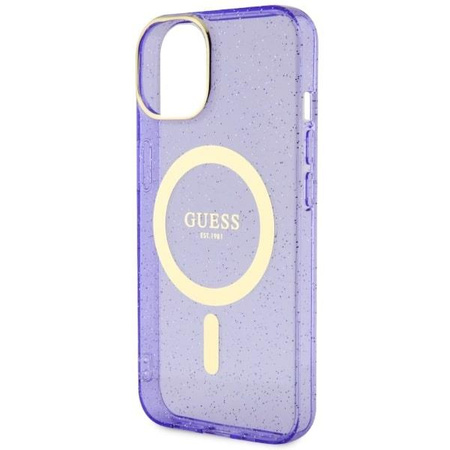 Etui Guess GUHMP14MHCMCGU na iPhone 14 Plus 6.7" purpurowy/purple hardcase Glitter Gold MagSafe