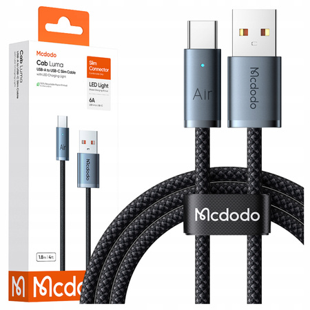 MCDODO KABEL USB-A USB-C SZYBKIE ŁADOWANIE USB TYP C 6A 100W 1M LED CZARNY