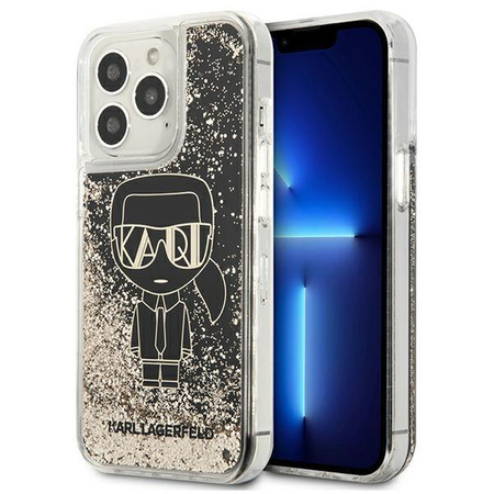 Etui Karl Lagerfeld KLHCP13LLGGKBK na iPhone 13 Pro/ 13 - czarne Liquid Glitter Gatsby