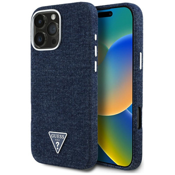 GUESS ETUI TPU DO IPHONE 16 PRO DO MAGSAFE DENIM TRIANGLE LOGO WYTRZYMAŁE