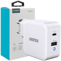 Choetech szybka ładowarka sieciowa GaN USB Typ C PD USB-A QC3.0 65W 3,25A biały (PD8002)