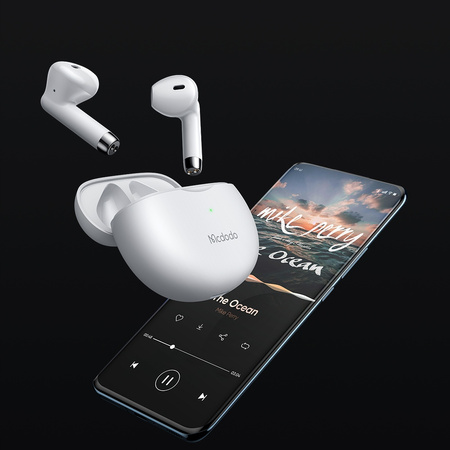 Słuchawki do telefonu Mcdodo, bezprzewodowe, douszne, z etui, Bluetooth 5, białe