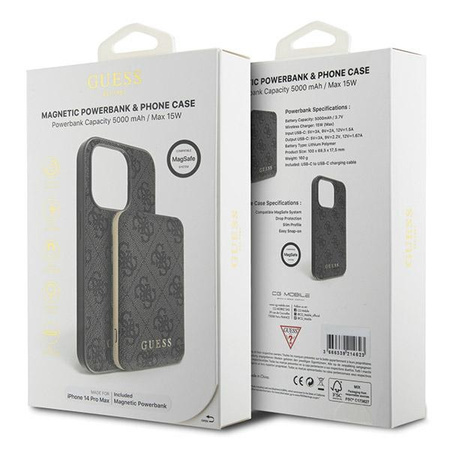 Zestaw Guess GUBPM5P14X4GEMGK iPhone14 Pro Max 6.7 hardcase + Powerbank 5000mAh MagSafe czarny/black 4G Metal Logo