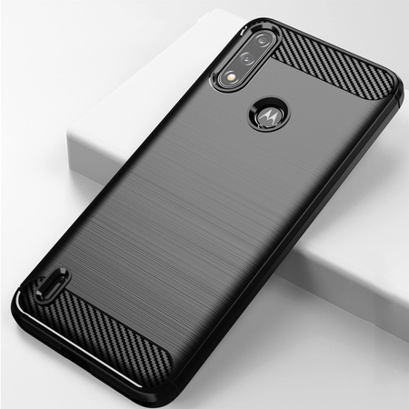 Carbon Case elastyczne etui pokrowiec Motorola Moto E7 Power czarny