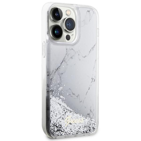 Etui Guess GUHCP14XLCSGSGH na iPhone 14 Pro Max 6.7" - białe Liquid Glitter Marble