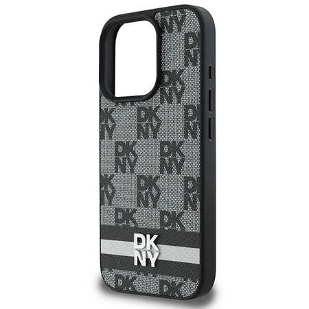DKNY ETUI HARDCASE DO IPHONE 16 PRO 6.3 WZÓR W KRATKĘ Z PASKAMI DRUKOWANYMI