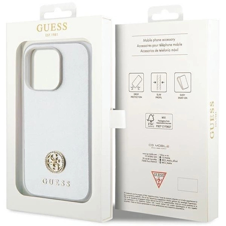 Etui Guess Strass Metal Logo na iPhone 15 Pro - srebrne