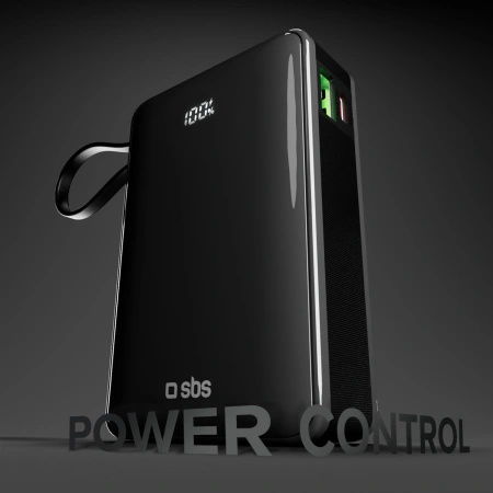 Powerbank SBS 20000 mAh 20 W z wbudowanym kablem USB-C i wyświetlaczem cyfrowym - czarny