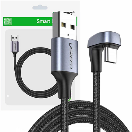 Ugreen nylonowy kątowy kabel przewód USB - USB Typ C 1 m 3 A 18 W Quick Charge AFC FCP dla graczy szary (70313)