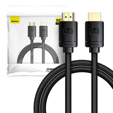 BASEUS KABEL HDMI 2.1 DO TV 8K 60HZ 3D HDR 48GBPS 1M WYSOKA ROZDZIELCZOŚĆ