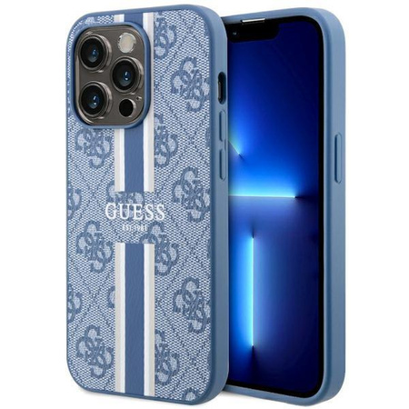 Etui Guess GUHMP14LP4RPSB na iPhone 14 Pro - niebieskie 4G Printed Stripes MagSafe