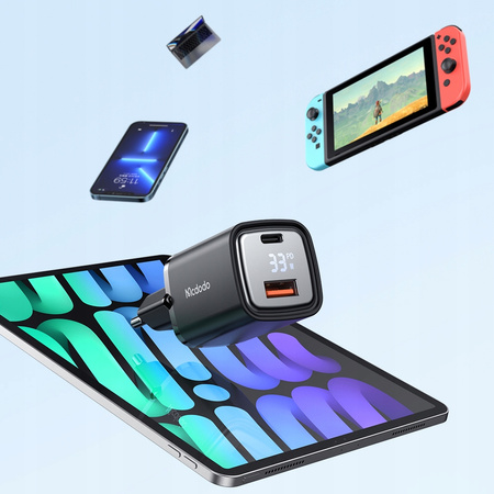 MCDODO SZYBKA ŁADOWARKA SIECIOWA DO TELEFONU 2X USB USB-C GAN 33W MIERNIK