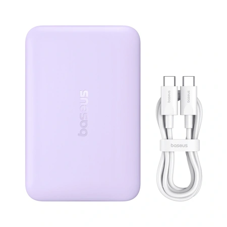 Powerbank Baseus EnerFill FM11 Ultra-Mini 10000mAh 22,5W indukcyjny kompatybilny z MagSafe z białym kablem Basus Simple USB-C 20V/3A 0,3m - fioletowy