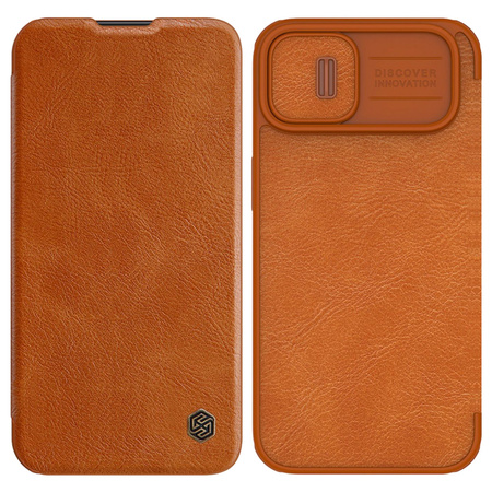 Nillkin Qin Leather Pro Case etui iPhone 14 osłona na aparat kabura pokrowiec obudowa z klapką brązowy