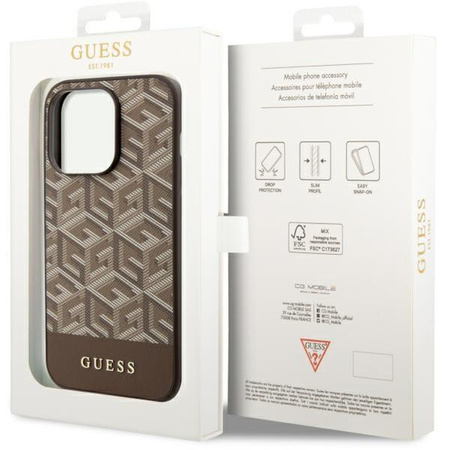 Etui Guess GCube Stripes MagSafe GUHMP14LHGCFSEW na iPhone 14 Pro - brązowe