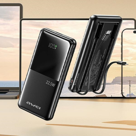 AWEI POWERBANK P76K 10000MAH DO TELEFONÓW IPHONE 11 12 13 22.5W LCD DISPLAY