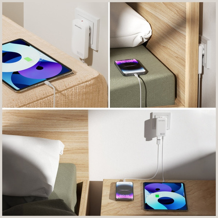4SMARTS ŁADOWARKA SIECIOWA FLATPLUG SLIM DUAL 65W DO TELEFONÓW 2XUSB-C GAŚN
