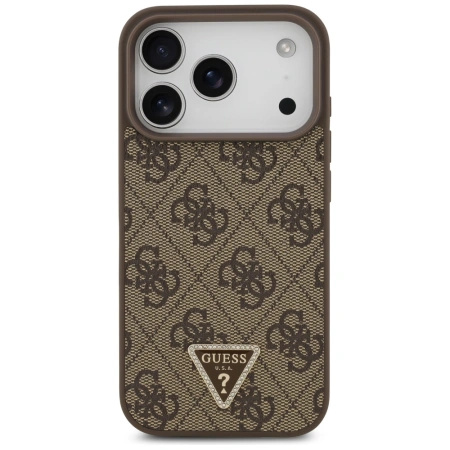 GUESS ETUI LEATHER 4G TRIANGLE STRASS MAGSAFE DO IPHONE 17 PRO POKROWIEC