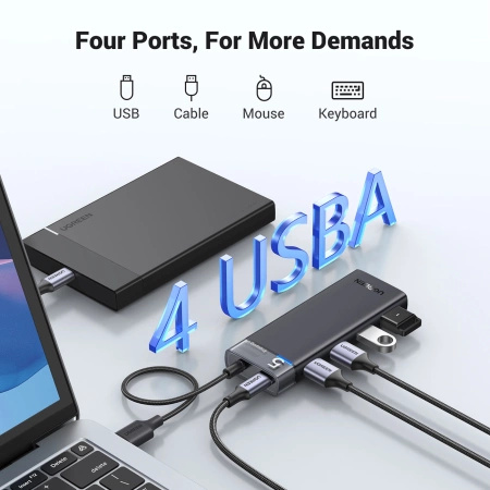 UGREEN HUB CM653 Z 4 PORTAMI USB-A I KABLEM ZASILAJĄCYM DO URZĄDZEŃ Z USB-A