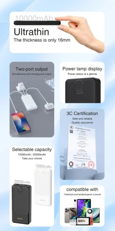 DUDAO POWERBANK K10 10000MAH 2.4A DO TELEFONÓW ZŁĄCZE USB-A 2X SZYBKIE