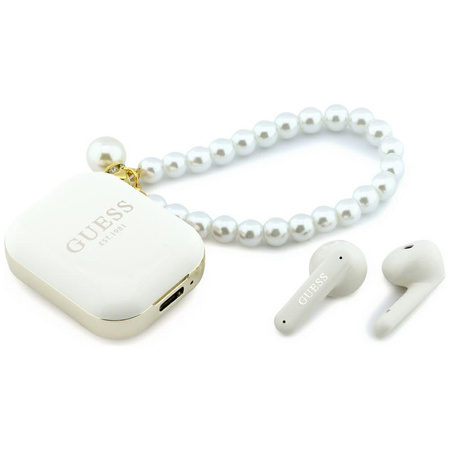 Słuchawki TWS Guess Pearl Strap biały