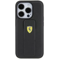 Etui Ferrari Grip Stand Metal Logo na iPhone 15 - czarne
