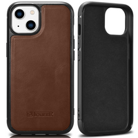 iCarer Leather Oil Wax etui pokryte naturalną skórą do iPhone 14 Plus (kompatybilne z MagSafe) brązowy (WMI14220719-BN)