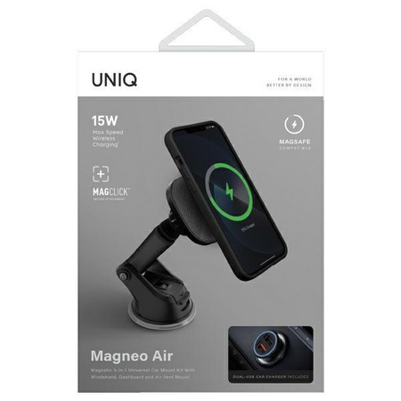 Etui Uniq magnetyczny uchwyt sam Magneo z ład. indukcyjnym 3w1 Car dash & Vent Mount - szare