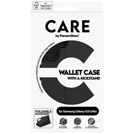 Etui CARE by PanzerGlass Feature Wallet Kickstand na Samsung Galaxy S25 Ultra - czarne