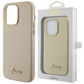 Etui Guess Glitter Glossy Script do iPhone 15 Pro - złote