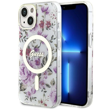 Etui Guess GUHMP14MHCFWST na iPhone 14 Plus 6.7" - przezroczyste hardcase Flower MagSafe