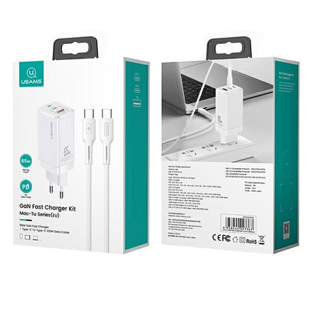 USAMS ŁADOWARKA SIECIOWA 2XUSB-C USB GAŃ 65W DO TELEFONÓW APPLE IPHONE PD