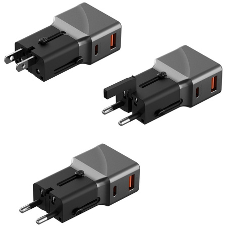 Adapter Energea TravelWorld 1A1C 25W     czarny gunmetal