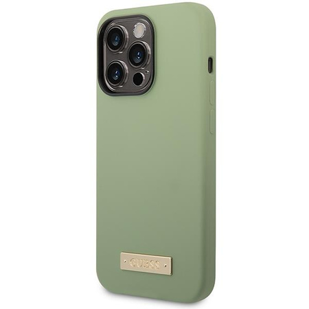 Etui Guess GUHMP14XSBPLA na iPhone 14 Pro Max 6.7" zielony/khaki Silicone Logo Plate MagSafe