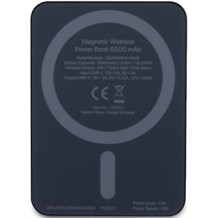Powerbank indukcyjny Guess MagSafe Metal Script Logo 15W 5000mAh - czarny