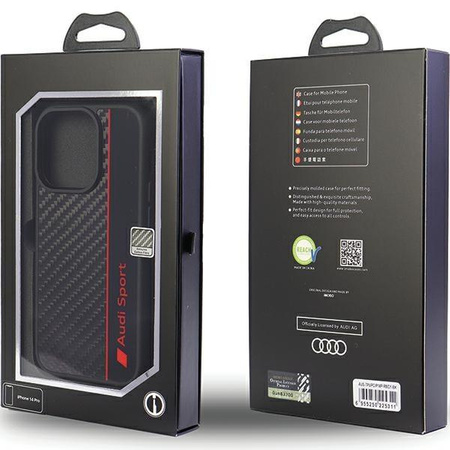 Etui Audi Carbon Fiber Stripe na iPhone 14 Pro - czarne AUS-TPUPCIP14P-R8/D1-BK