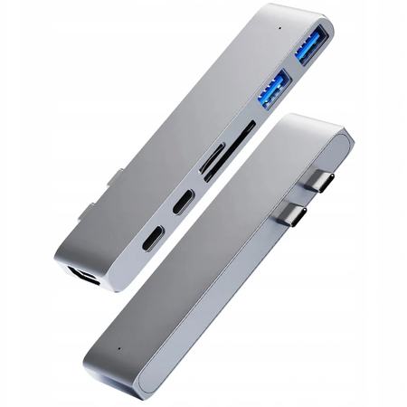 Hub do laptopa Co2, Adapter 7w1 do Apple, do MacBook Pro , do Air Retina, USB-C, HDMI, Karta pamięci SD, Micro SD, 1 x HD, srebrny