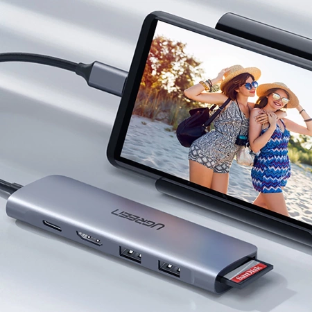 UGREEN ADAPTER 6W1 USB-C HDMI 2X USB-A 3.0 DO MACBOOKA IPHONE CZYTNIK SD TF