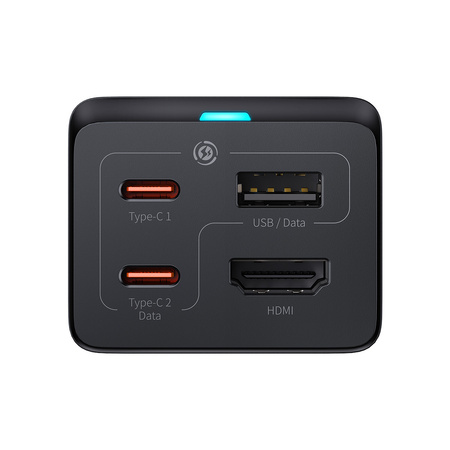 Baseus szybka ładowarka sieciowa GaN5 Pro HUB HDMI 2 x USB-C / USB-A / HDMI 4K 30Hz 1,5m czarna + kabel USB-C - USB-C 100W 40Gb/s (USB4) 1m (CCGP110201)