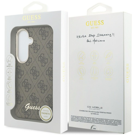 Etui Guess 4G Script MagSafe do Samsung  Galaxy S26 brązowy