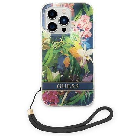 Guess GUOHCP14LHFLSB iPhone 14 Pro 6,1" niebieski/blue hardcase Flower Strap