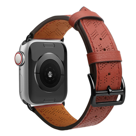 Strap Leather skórzany pasek Apple Watch SE, 8, 7, 6, 5, 4, 3, 2, 1 (41, 40, 38 mm) opaska bransoleta czerwony