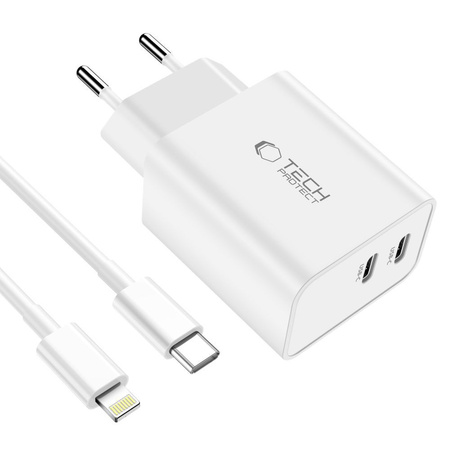 TECH-PROTECT ŁADOWARKA DO TELEFONÓW 35W PD 2 PORTY DO LIGHTNING KABEL BIAŁY