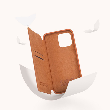 Nillkin Qin Leather Pro Case etui iPhone 14 Pro Max osłona na aparat kabura pokrowiec obudowa z klapką brązowy