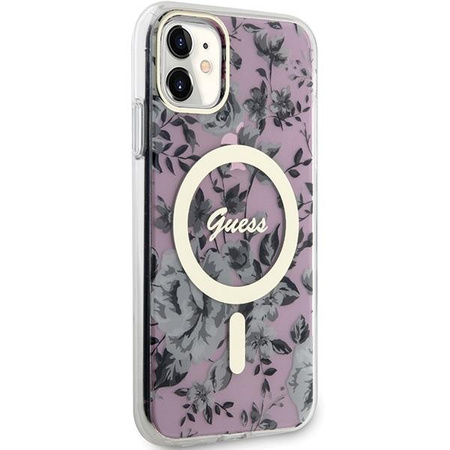 Etui Guess Flower MagSafe GUHMN61HCFWSP na iPhone 11 / Xr - różowe