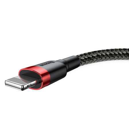 Baseus Cafule Cable wytrzymały nylonowy kabel przewód USB / Lightning QC3.0 2.4A 1M czarno-czerwony (CALKLF-B19)