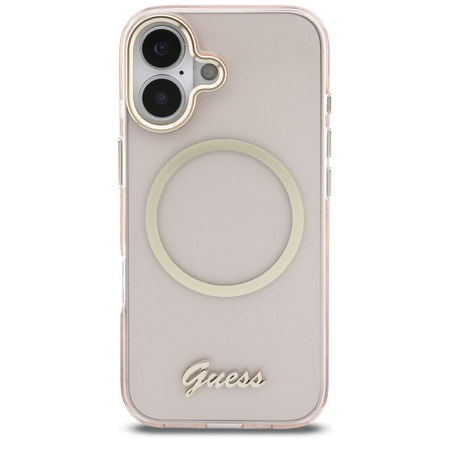 Etui Guess IML Script Metal MagSafe do   iPhone 17 różowy