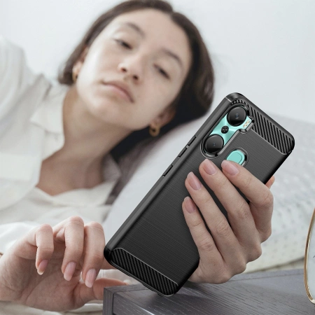 Carbon Case etui do Infinix Hot 12 Pro elastyczny silikonowy karbonowy pokrowiec czarne