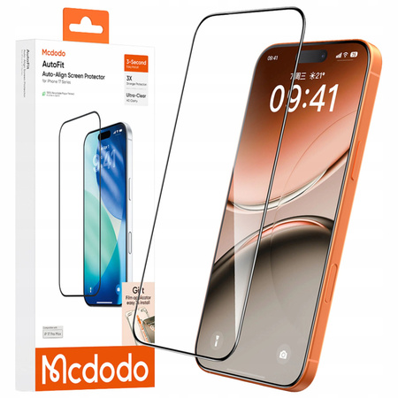MCDODO SZKŁO HARTOWANE AUTOFIT MOCNA SZYBKA DO ETUI DO IPHONE 17 PRO MAX