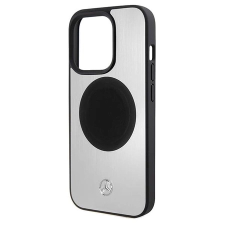 Etui Mercedes Leather&Alu MagSafe na iPhone 15 Pro - srebrne